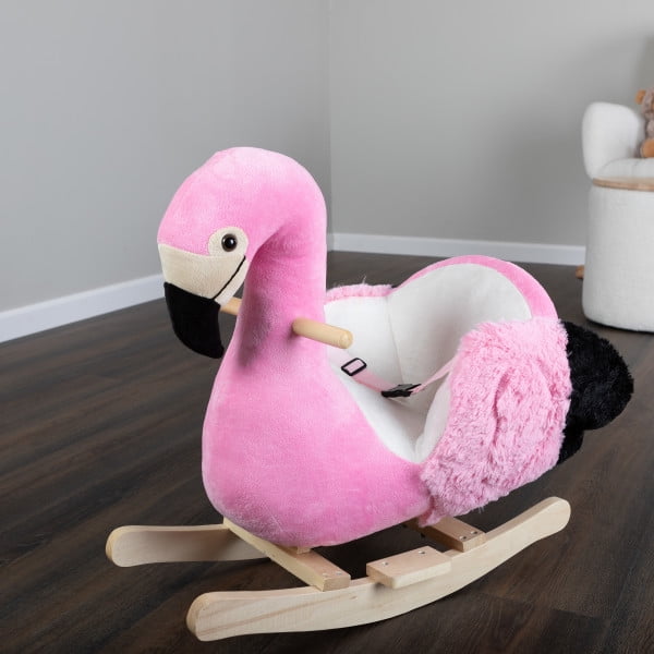 Happy Trails Rocking Horse - Plush Flamingo Animal Rocker for Ages 3 and Up
