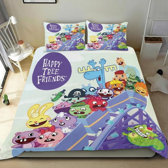 Happy Tree FriendsFriends Themed Bed Sheet Set Three Piece Set 53x79 In ches Comfortable And Skin Friendly Unique Design Creating A Star Gifts For Family Friends fans