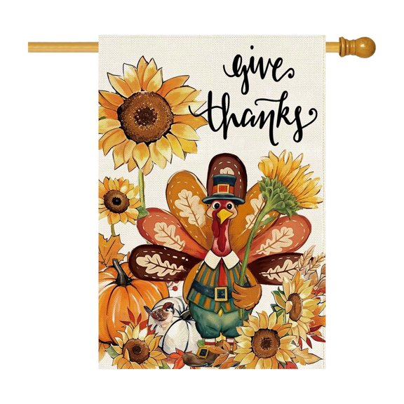 Happy Turkey Design Reversible Garden Flag 45x30cm/18x12in Fall Outdoor Celebration
