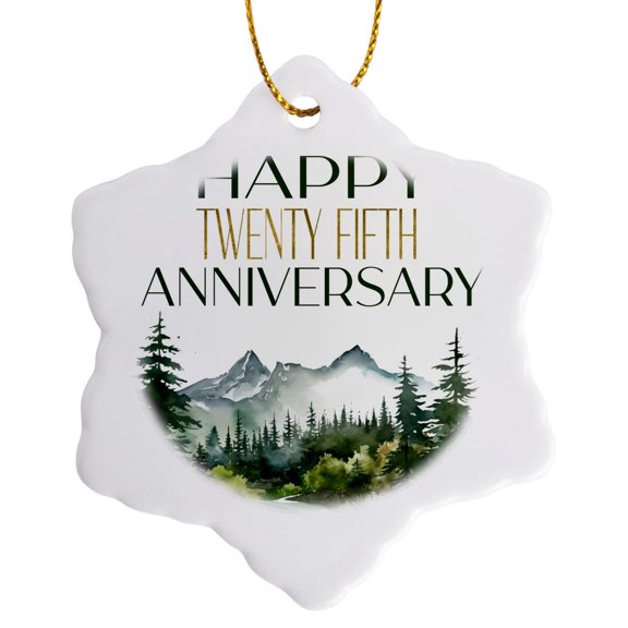 3drose, Happy Twenty Fifth Anniversary Forest Scene, 3 inch Snowflake Porcelain Ornament