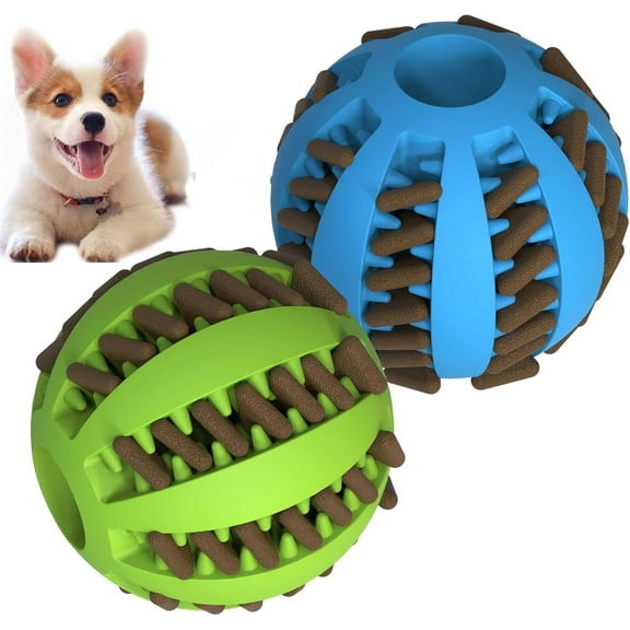 Happy U.S Dog Treat Toy Ball, Dog Tooth Cleaning Toy, Interactive Dog Toys (1 Green + 1 Blue) 2" Pack of 2