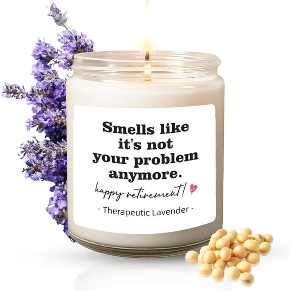 Happy U.S Retirement Gift for Woman, Men - 9oz Lavender Scented Soy Wax Candle- Best 2025 Retired Gifts for Women, Men, Friends, Coworker, Teacher, Funny Retirement Candle