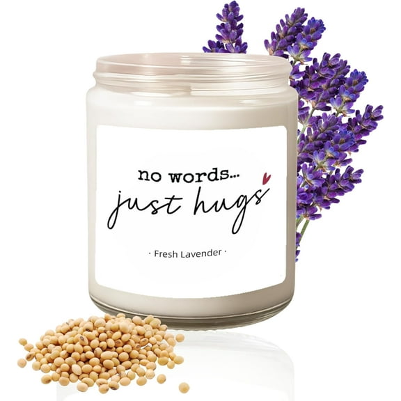 Happy U.S Sympathy Gifts for Loss of Loved One, Memorial Gifts - 9oz Lavender Scented Soy Wax Candle - No Words Just Hugs, Bereavement, Grief, Think of You, Condolence Candle for Women