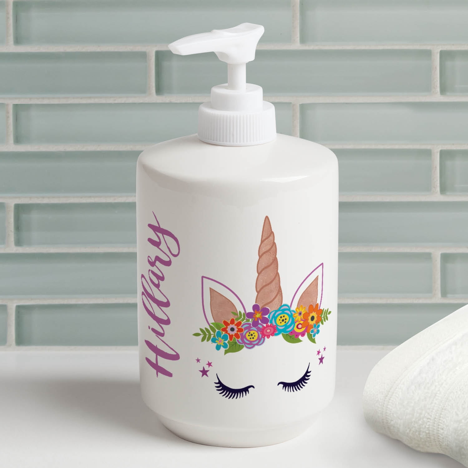 Happy Unicorn Personalized Kids Refillable Soap Dispenser