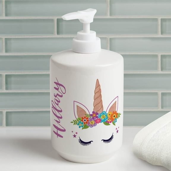 Happy Unicorn Personalized Kids Refillable Soap Dispenser