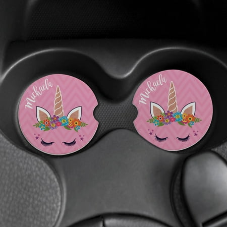 Happy Unicorn Set of 2 Personalized Car Coasters