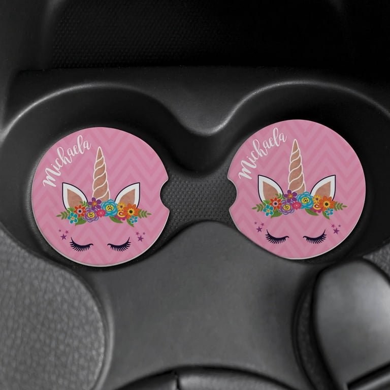 Happy Unicorn Set of 2 Personalized Car Coasters 