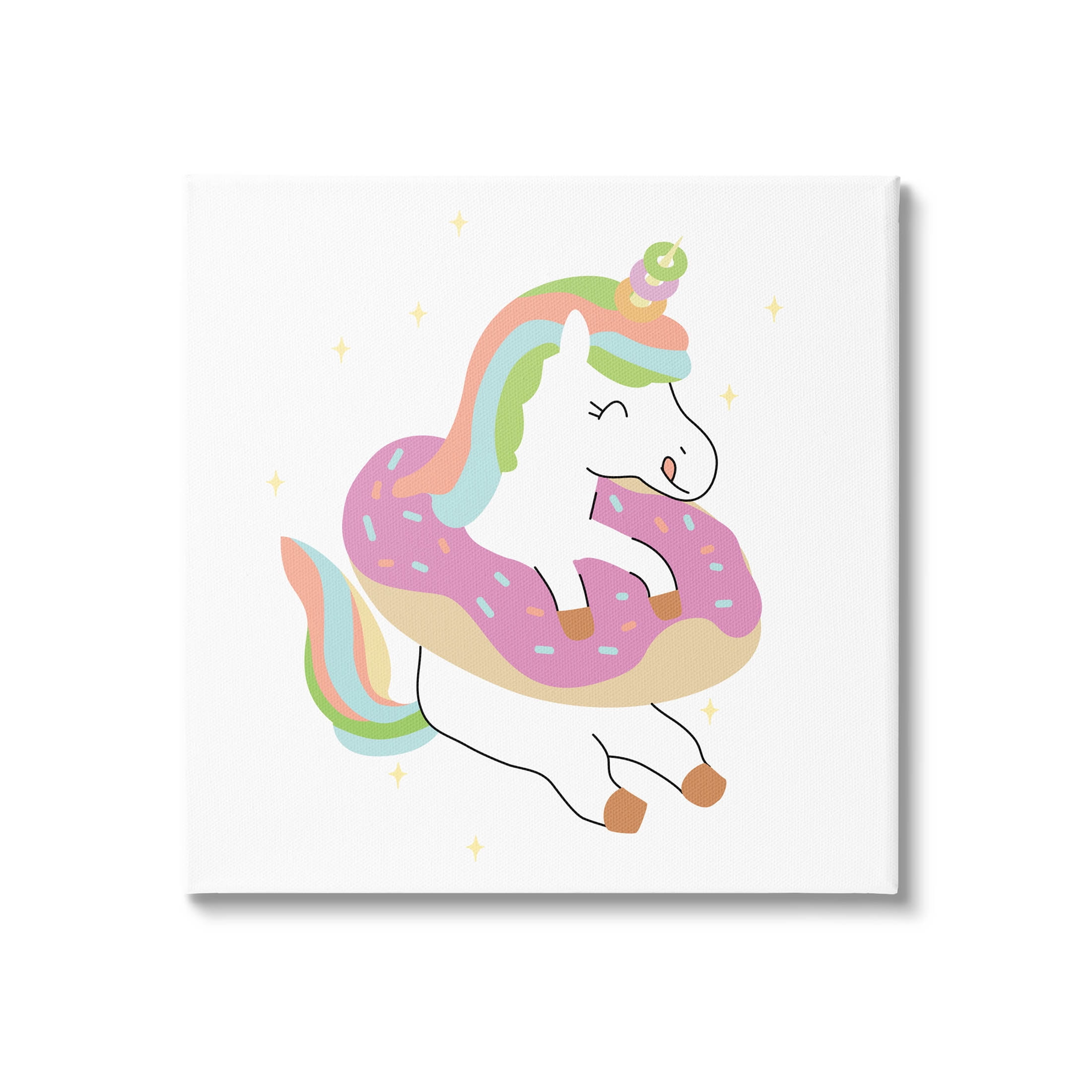 Happy Unicorn Sprinkled Donut Fairy Tales & Fantasy Graphic Art Gallery Wrapped Canvas Print Wall Art