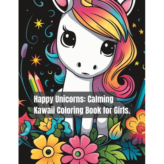 Happy Unicorns: Calming Kawaii Unicorn Coloring Book for Girls Book 3/4, (Paperback)