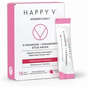 Happy V D-Mannose + Cranberry Stick Packs | Dr Formulated Urinary Tract Support Supplement | D Mannose Supplements for Women - Bladder Support - Promotes Urinary Comfort - 15 Stick Packs