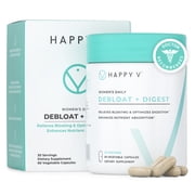 Happy V Debloat + Digest - Digestive Enzymes for Women to Support Bloating, Gas, Constipation, Gut Health, and Nutrient Absorption   Stomach Comfort & Digestion Support Supplement   60 Vegan Capsules