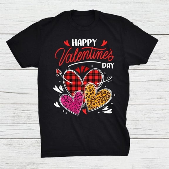Happy VaL1entines Day TH1Ree Leopard And Plaid Hear Gir1ls S1Hirt
