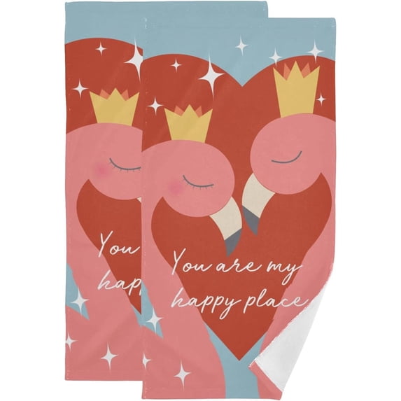 Happy Valentine Couple Flamingo Romance Quote Background Vector Hand Towels 2 PCS, Pink Kitchen Towel Ultra Soft and Highly Absorbent,Decorative Fingertip Face Towel for Bathroom Hotel, 28.3"x14.4"