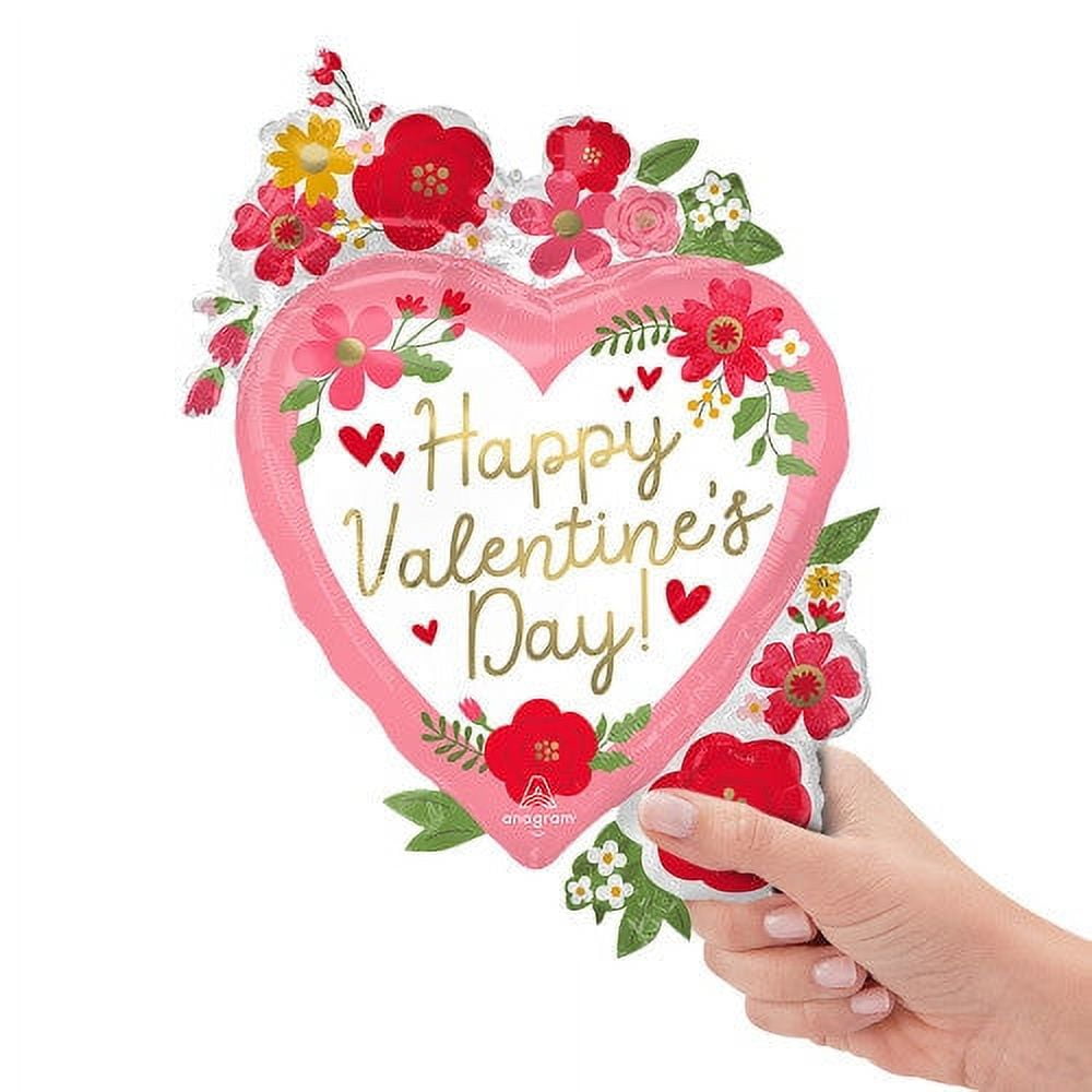 Happy Valentine'S Day Floral Mini Shape (Air Fill Only) Foil Mylar Balloon - Party Supplies Decorations