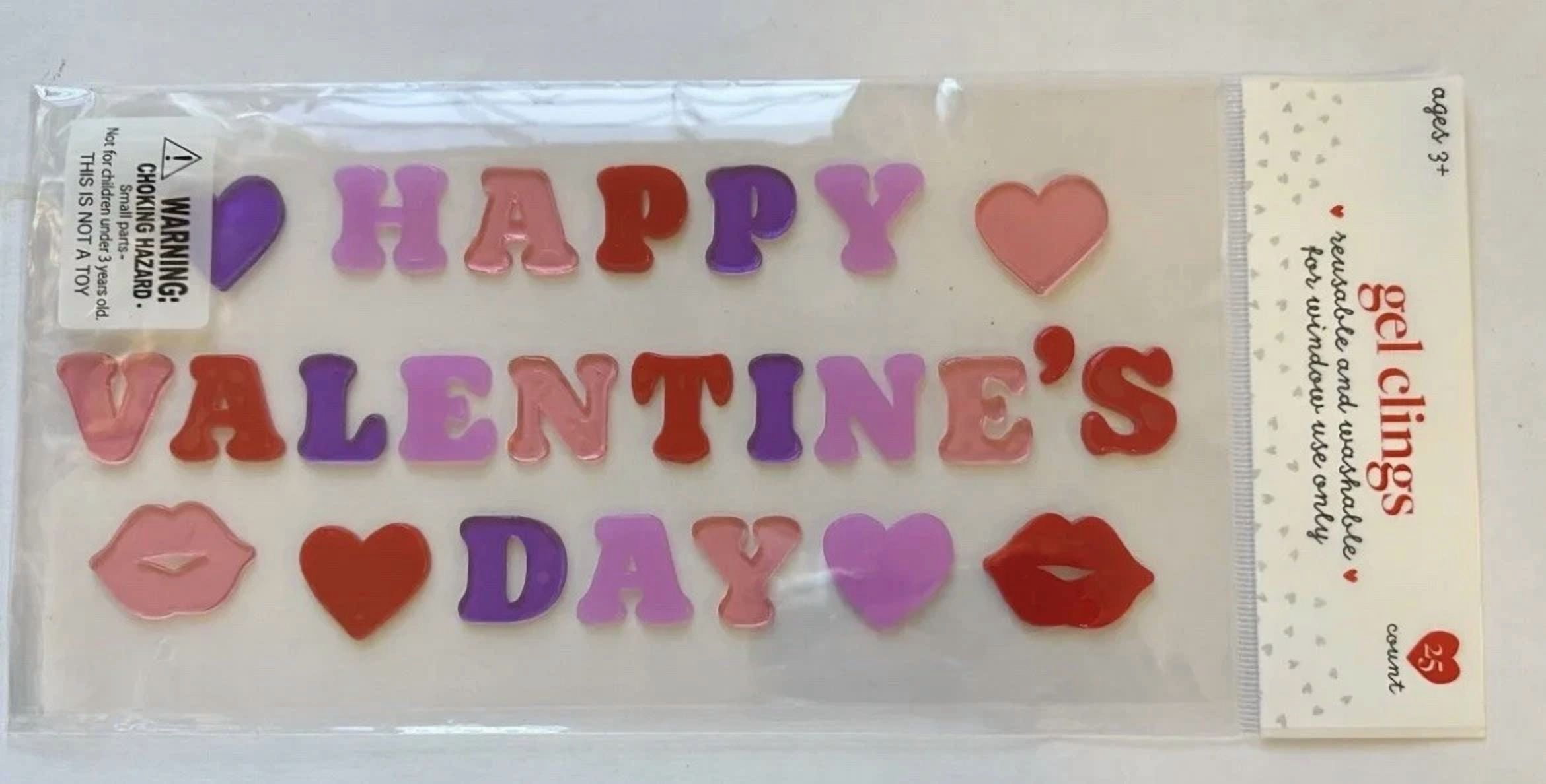 Happy Valentine'S Day Window Gel Clings Hearts Lips Teacher Supply