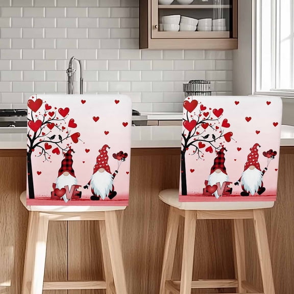 Happy Valentine's Chair Covers Set of 8 Day Buffalo Plaid Gnomes Chair Back Covers Stretch Removable Washable Slipcovers Protector for Dining Room Kitchen Party Decor