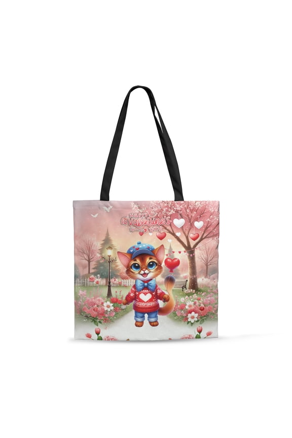 Happy Valentine’s Day Adorable Abyssinian Kitten Holding Heart Balloon All Over Print 3D Canvas Tote Bag Cat Lover Kitten Owner Gifts Reusable Handbag - 00030