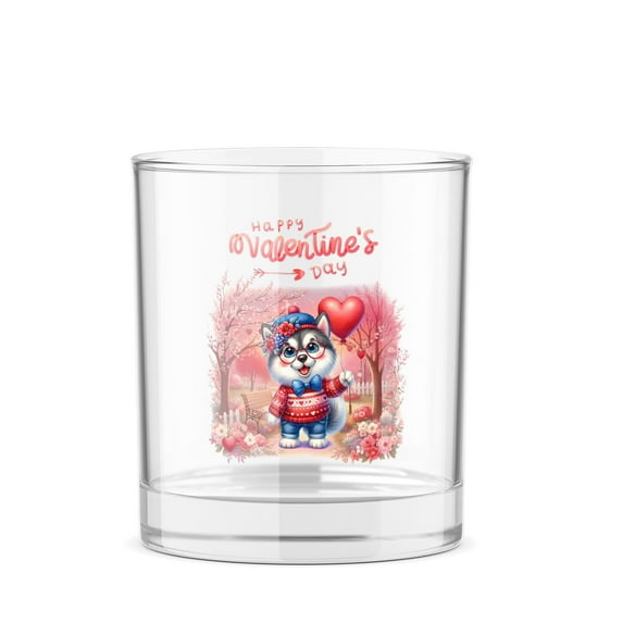 Happy Valentine’s Day Adorable Alaskan Malamute Puppy Holding Heart Balloon 11oz Whiskey Glass Mug Alaska Mal Dog Lovers Gifts Whiskey Cocktail Glasses Cup - 00030