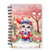 Happy Valentine s Day Adorable American Shorthair Kitten Holding Heart Balloon Spiral Bound Journal Cat Lover Kitten Owner Gifts 5x7in Spiral Notebook - 00030