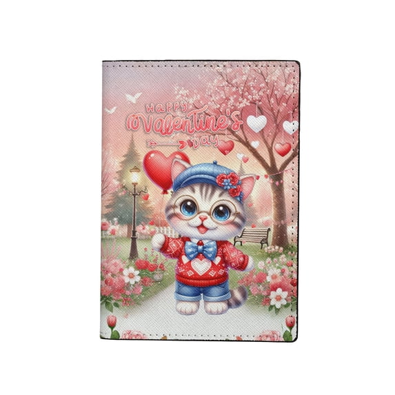 Happy Valentine’s Day Adorable American Shorthair Kitten Holding Heart Balloon Travel Passport Wallet Cat Lover Kitten Owner Gifts PU Leather Passport Holder Cover - 00030
