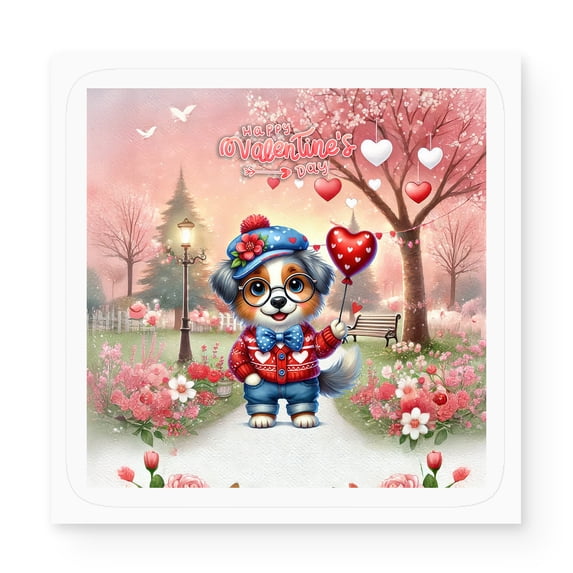 Happy Valentine’s Day Adorable Australian Shepherd Puppy Holding Heart Balloon Vinyl Sticker Aussie Dog Lover Gifts Waterproof Decal Art Decor - 00030