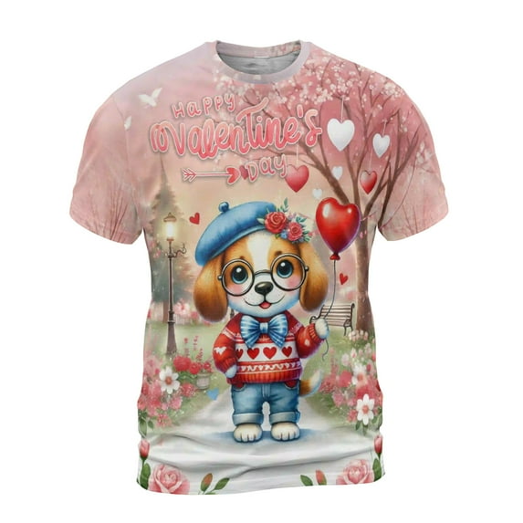 Happy Valentine’s Day Adorable Beagle Puppy Holding Heart Balloon All Over Print 3D Shirt Unisex Merch Beagles Dog Lover Gifts Idea - 00030