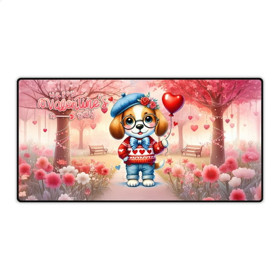 Happy Valentine’s Day Adorable Beagle Puppy Holding Heart Balloon Desk Mat Full Keyboard Mouse Pad Beagles Dog Lover Gifts Idea Large Mousepad - 00030