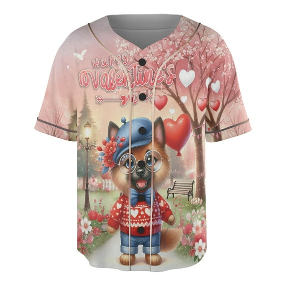 Happy Valentine’s Day Adorable Belgian Malinois Puppy Holding Heart Balloon All Over Print 3D Baseball Shirt Sheepdog Dog Lover Gifts Softball Sport - 00030