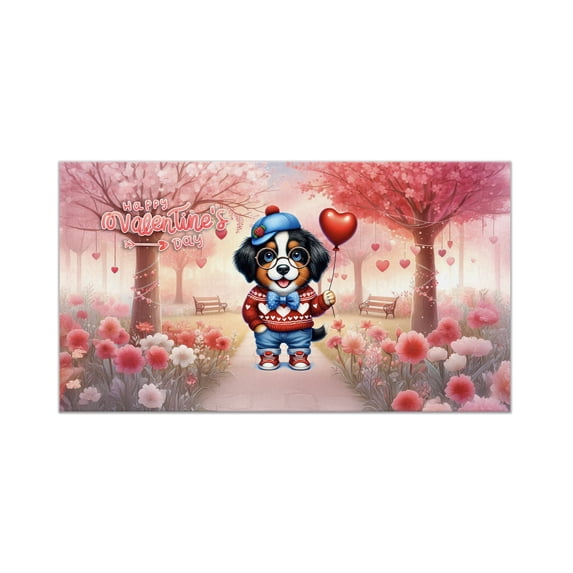Happy Valentine’s Day Adorable Bernese Mountain Dog Puppy Holding Heart Balloon Doormat Berner Lover Gifts Indoor Outdoor Welcome Mat - 00030