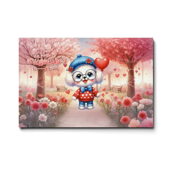 Happy Valentine’s Day Adorable Bichon Frise Puppy Holding Heart Balloon Horizontal Matte Canvas Poster Bichons Dog Lovers Gifts Idea Wall Art Home Decor - 00030