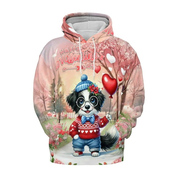 Happy Valentine’s Day Adorable Border Collie Puppy Holding Heart Balloon All Over Print 3D Hoodie Unisex Merch Hoodies Borders Dog Lovers Gifts Idea - 00030