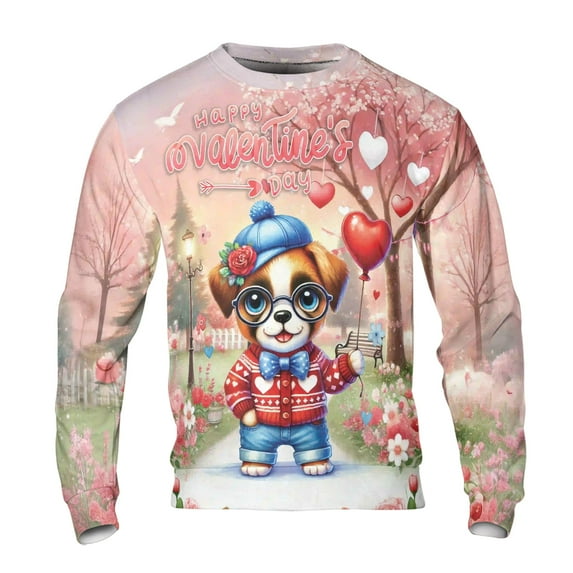 Happy Valentine’s Day Adorable Boxer Puppy Holding Heart Balloon All Over Print 3D Sweatshirt Unisex Merch Boxers Dog Lover Gifts Idea - 00030