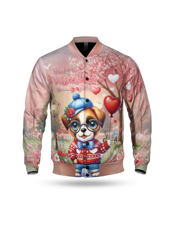 Happy Valentine’s Day Adorable Boxer Puppy Holding Heart Balloon All Over Print 3D Baseball Jacket Boxers Dog Lover Gifts Idea Bomber Jacket Softball - 00030