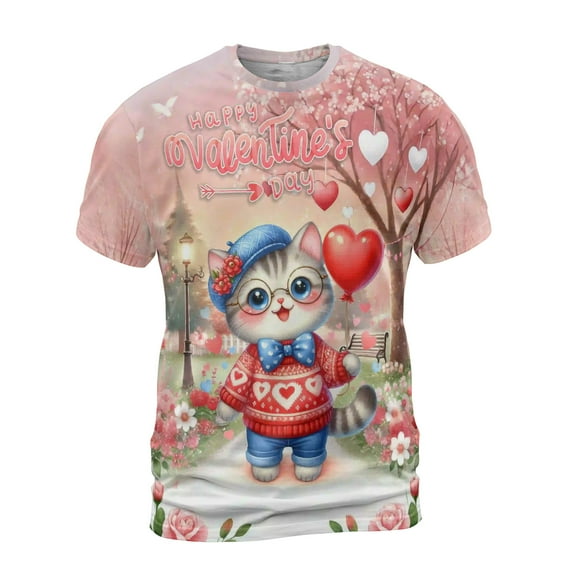 Happy Valentine’s Day Adorable British Shorthair Kitten Holding Heart Balloon All Over Print 3D Shirt Unisex Merch Cat Lover Kitten Owner Gifts - 00030