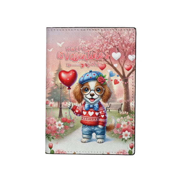 Happy Valentine’s Day Adorable Brittany Spaniel Puppy Holding Heart Balloon Travel Passport Wallet Brittany Dog Lover Gifts Idea PU Leather Passport Holder Cover - 00030
