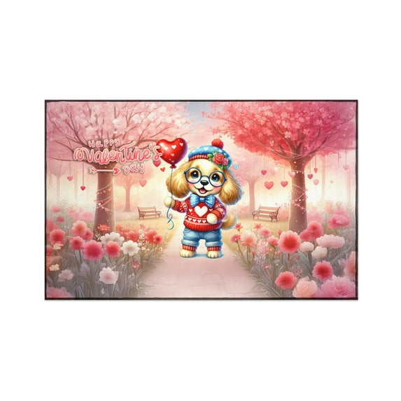 Happy Valentine’s Day Adorable Cocker Spaniel Puppy Holding Heart Balloon Indoor Rug Cockers Dog Lover Gifts Carpet Living Bed Room Sofa Home Decor - 00030