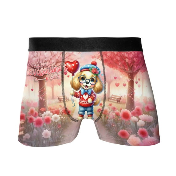 Happy Valentine’s Day Adorable Cocker Spaniel Puppy Holding Heart Balloon All Over Print Boxer Briefs Underwear for Men Dad Cockers Dog Lover Gifts - 00030