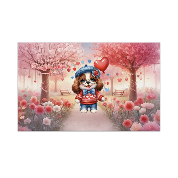 Happy Valentine’s Day Adorable English Springer Spaniel Puppy Holding Heart Balloon Doormat Springers Dog Lover Gifts Indoor Outdoor Welcome Mat - 00030