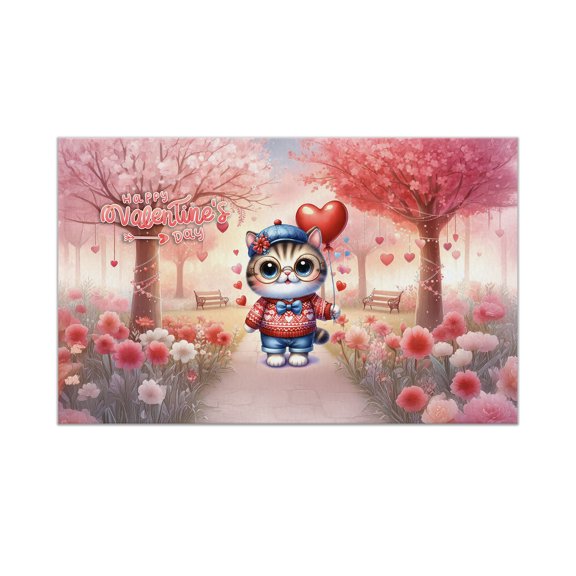 Happy Valentine’s Day Adorable Exotic Shorthair Kitten Holding Heart Balloon Doormat Cat Lover Kitten Owner Gifts Indoor Outdoor Welcome Mat - 00030