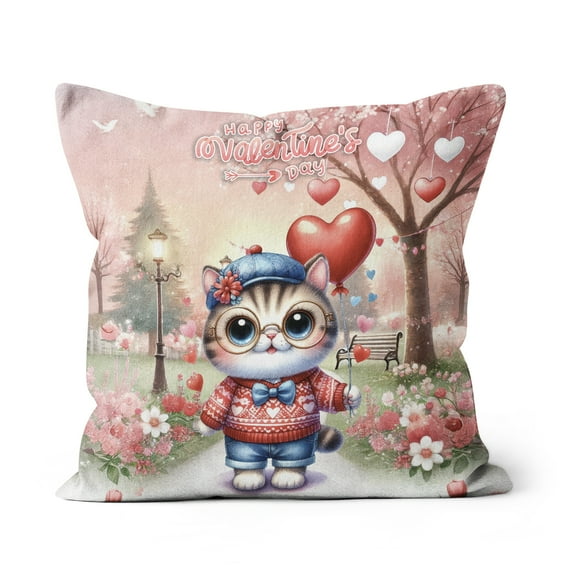 Happy Valentine’s Day Adorable Exotic Shorthair Kitten Holding Heart Balloon Pillow Cushion Double Sided Cat Lover Kitten Owner Gifts Throw Pillow - 00030