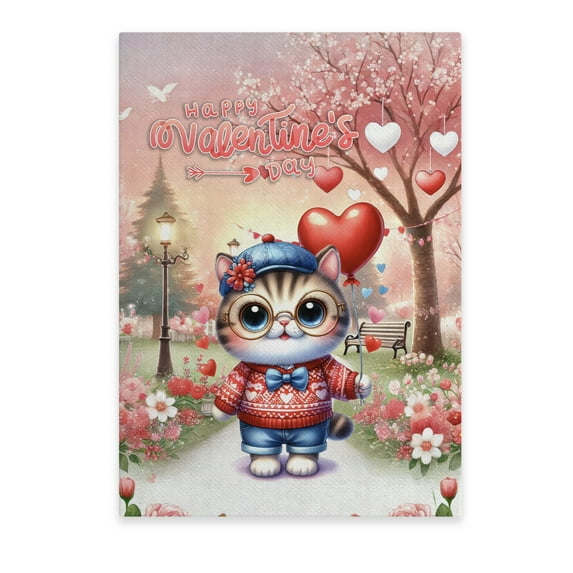 Happy Valentine’s Day Adorable Exotic Shorthair Kitten Holding Heart Balloon Vertical Matte Canvas Poster Cat Lover Kitten Owner Gifts Wall Art Home Decor - 00030