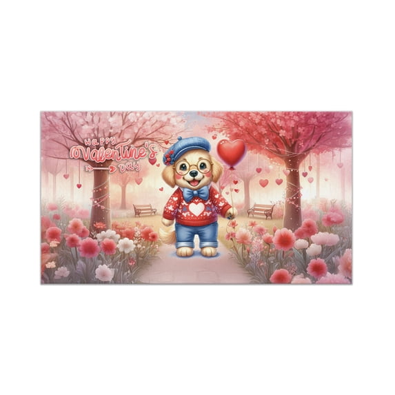 Happy Valentine’s Day Adorable Golden Retriever Puppy Holding Heart Balloon Doormat Goldens Dog Lover Gifts Idea Indoor Outdoor Welcome Mat - 00030