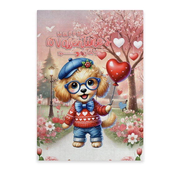 Happy Valentine’s Day Adorable Goldendoodle Puppy Holding Heart Balloon Vertical Matte Canvas Poster Doodle Dog Lover Gifts Idea Wall Art Home Decor - 00030