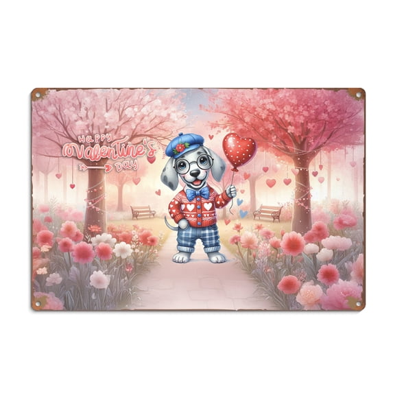 Happy Valentine’s Day Adorable Great Dane Puppy Holding Heart Balloon Horizontal Metal Aluminum Sign Danes Dog Lover Gifts Wall Art Home Decor - 00030