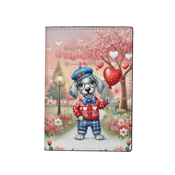 Happy Valentine’s Day Adorable Great Dane Puppy Holding Heart Balloon Travel Passport Wallet Danes Dog Lover Gifts PU Leather Passport Holder Cover - 00030