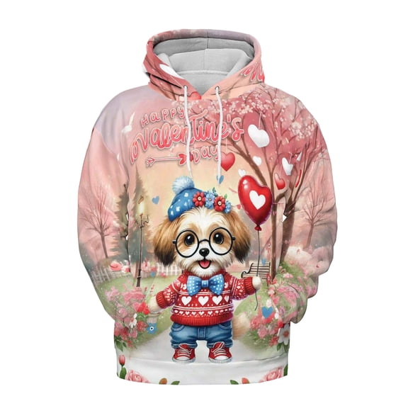 Happy Valentine’s Day Adorable Havanese Puppy Holding Heart Balloon All Over Print 3D Hoodie Unisex Merch Hoodies Havanese Dog Lover Gifts Idea - 00030