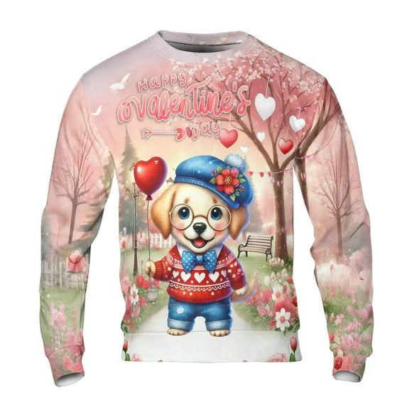 Happy Valentine’s Day Adorable Labrador Retriever Puppy Holding Heart Balloon All Over Print 3D Sweatshirt Unisex Merch Lab Dog Lover Gifts - 00030