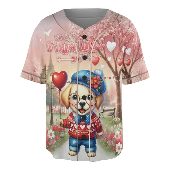 Happy Valentine’s Day Adorable Labrador Retriever Puppy Holding Heart Balloon All Over Print 3D Baseball Shirt Lab Dog Lover Gifts Softball Sport - 00030