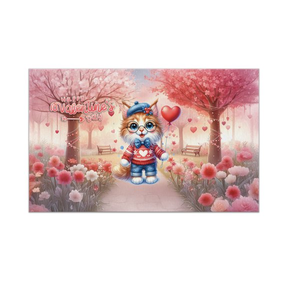 Happy Valentine’s Day Adorable Maine Coon Kitten Holding Heart Balloon Doormat Cat Lover Kitten Owner Gifts Indoor Outdoor Welcome Mat - 00030