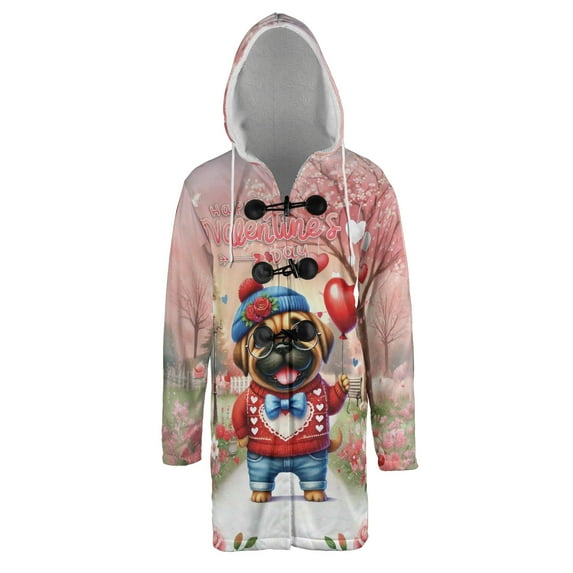 Happy Valentine’s Day Adorable Mastiff Puppy Holding Heart Balloon All Over Print 3D Hooded Duffle Toggle Coat Mastiffs Dog Lover Gifts Idea - 00030